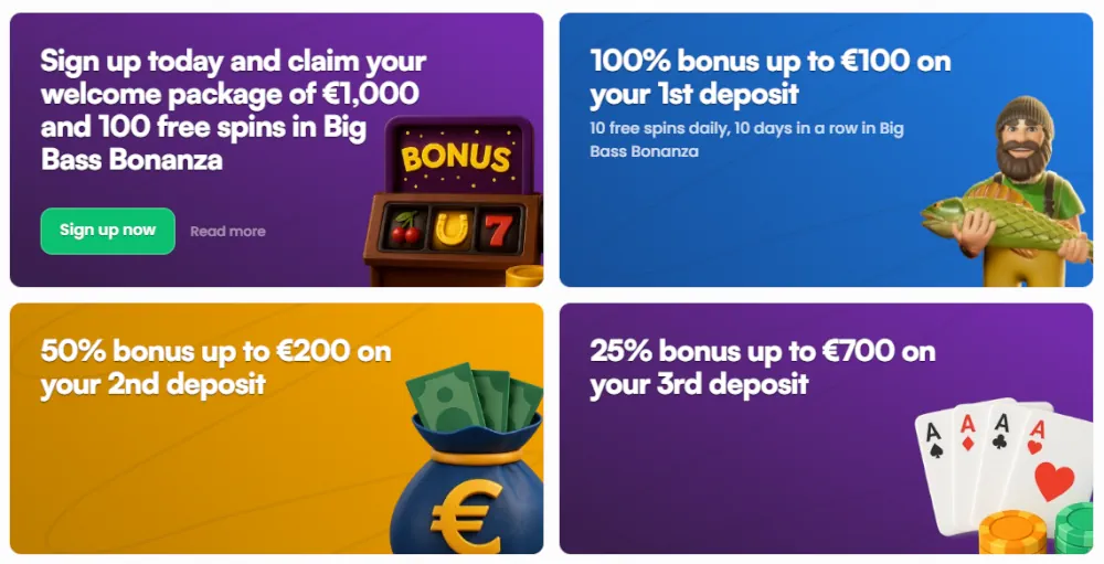 InstaSpin multi-tier welcome bonus package for the first three deposits.